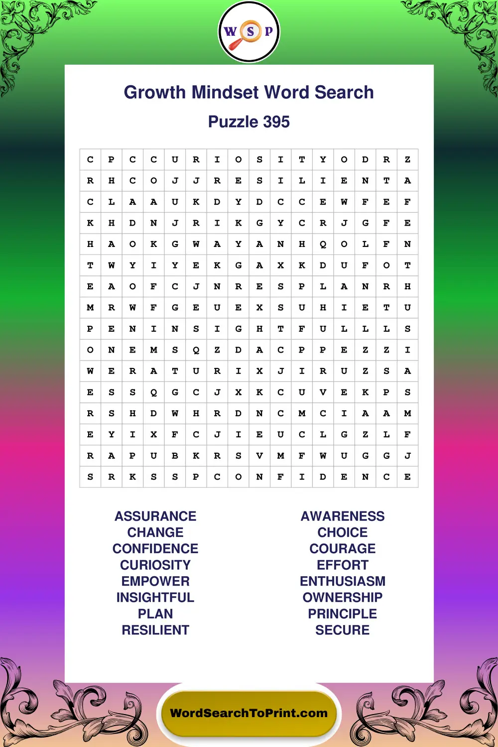 Growth Mindset Word Search Puzzle 395