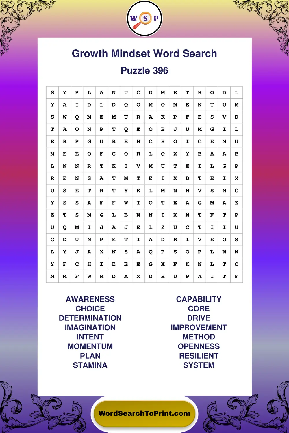 Growth Mindset Word Search Puzzle 396
