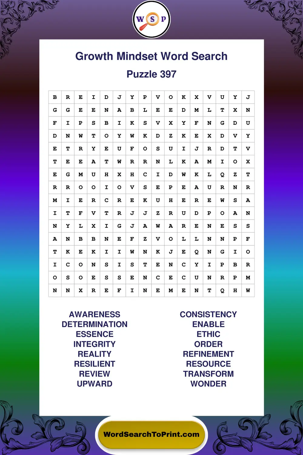 Growth Mindset Word Search Puzzle 397
