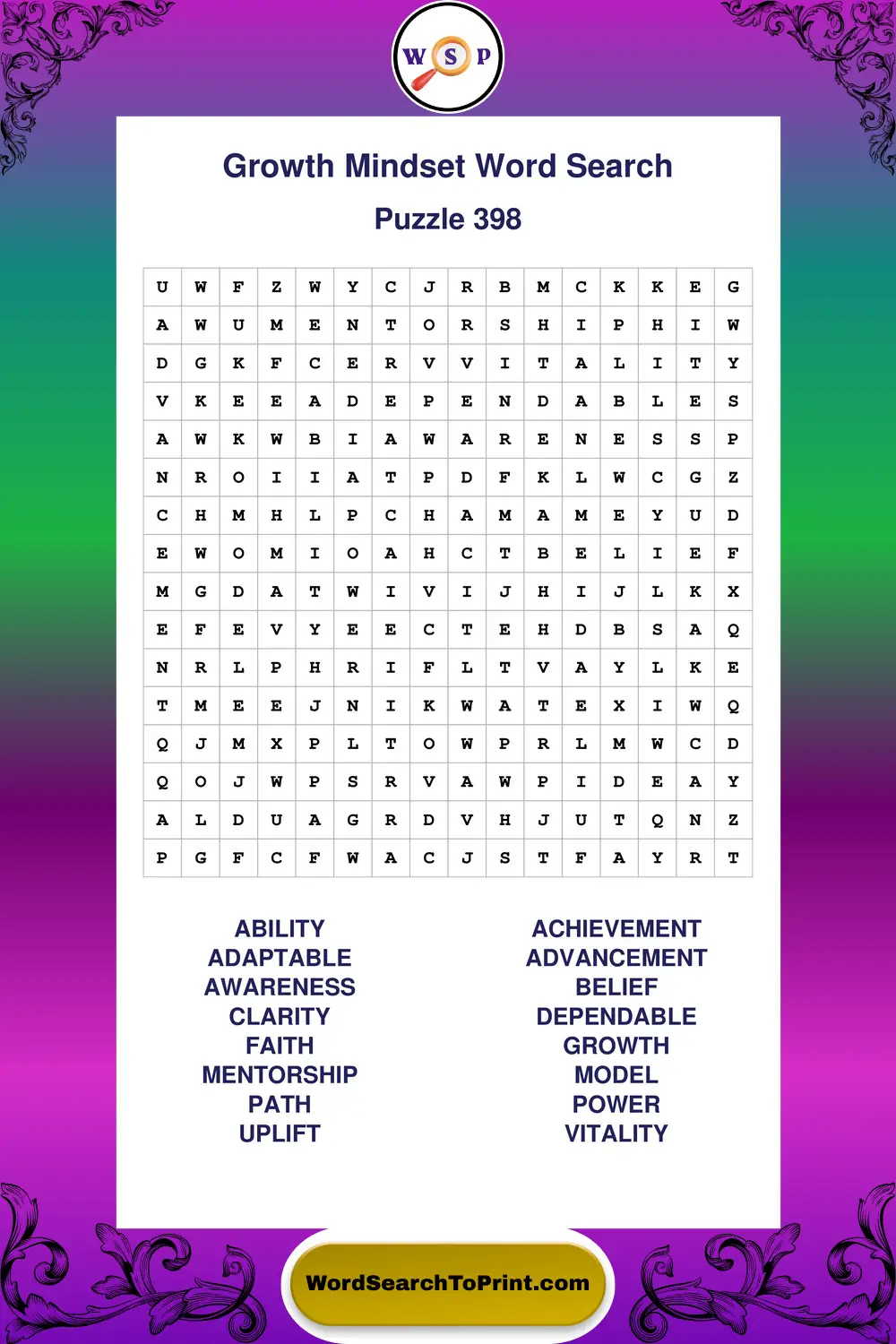 Growth Mindset Word Search Puzzle 398
