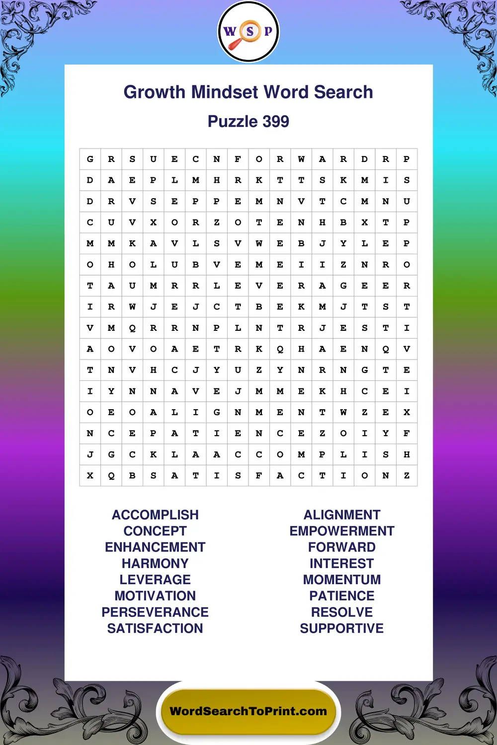 Growth Mindset Word Search Puzzle 399