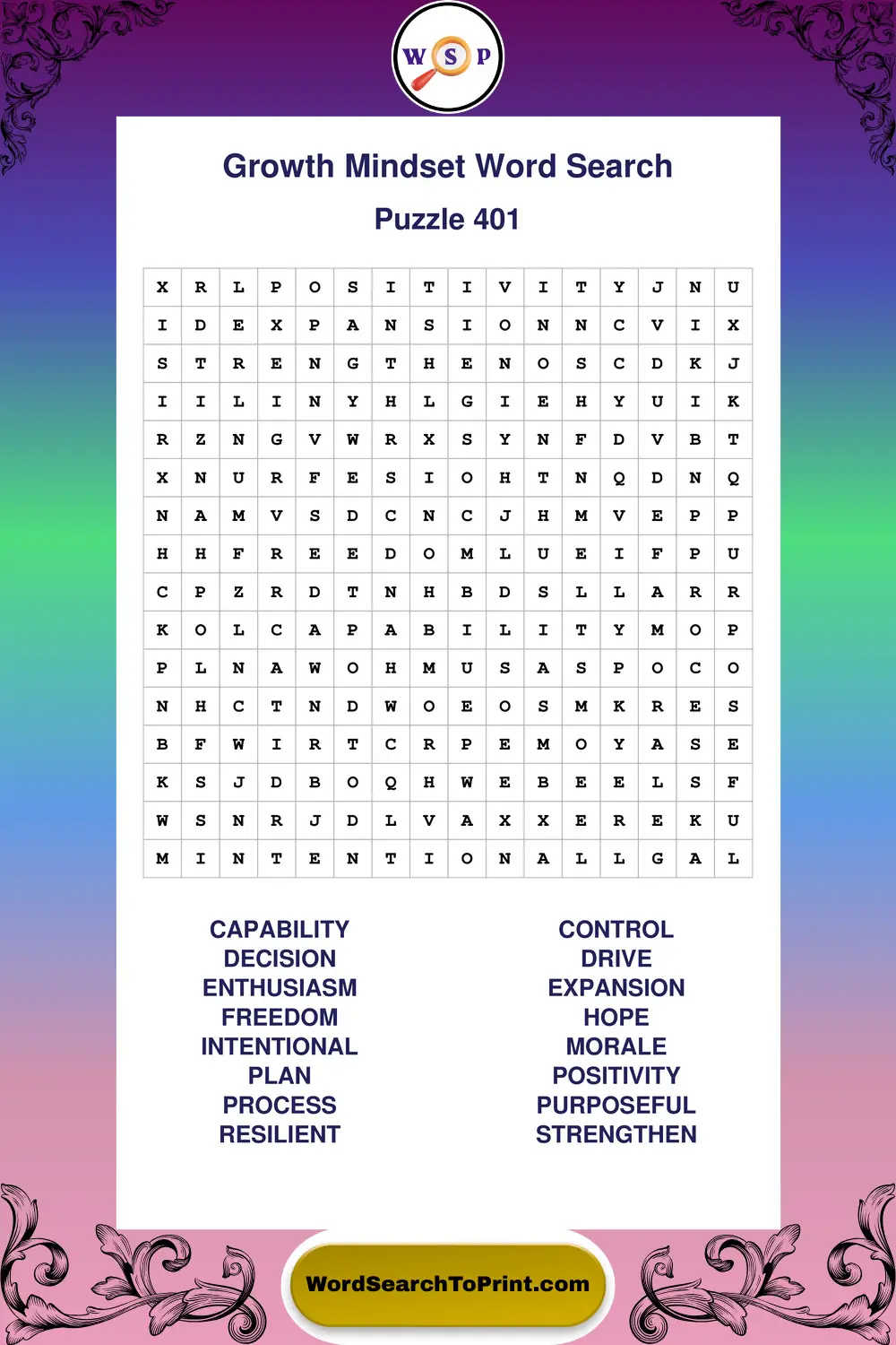 Growth Mindset Word Search Puzzle 401
