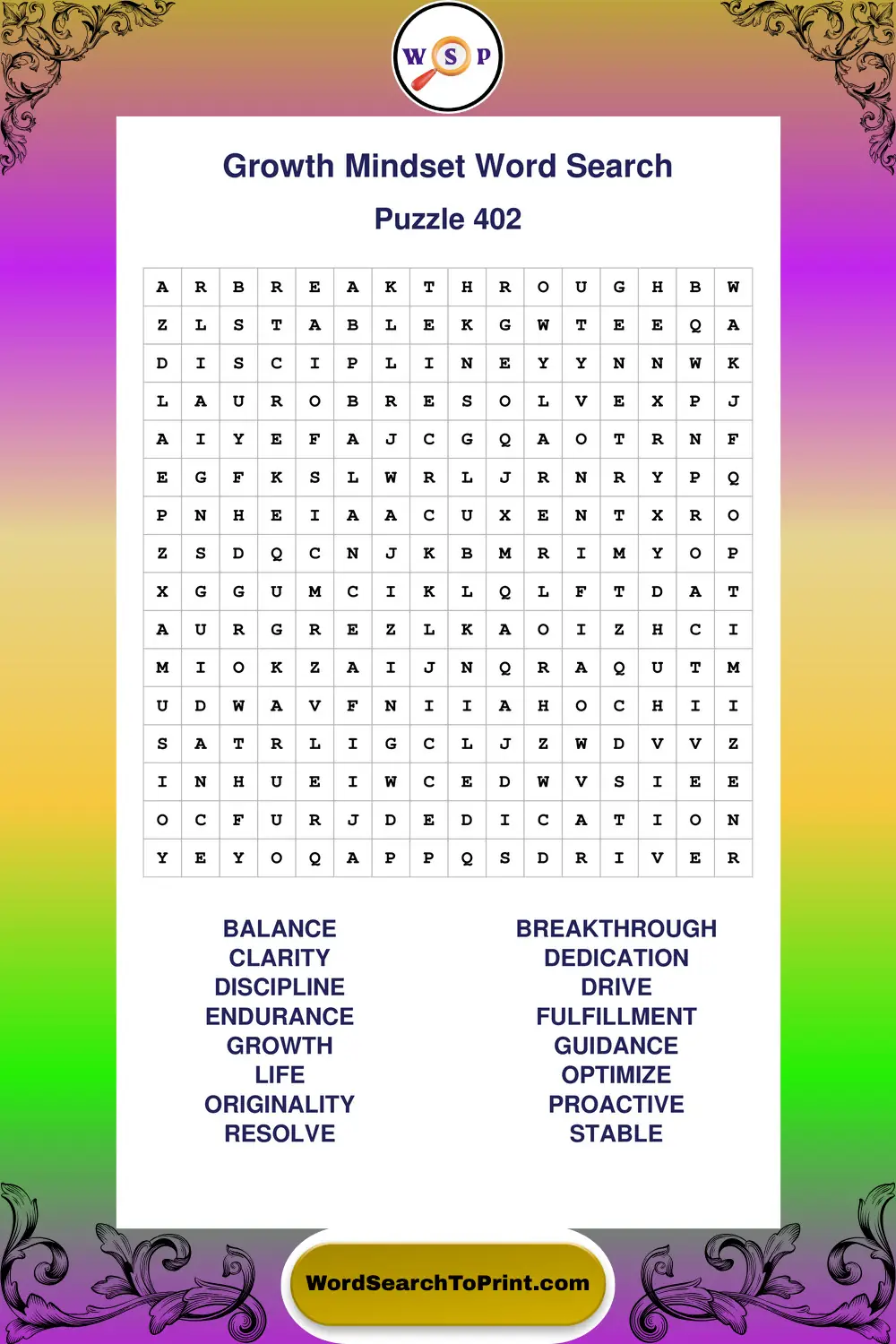 Growth Mindset Word Search Puzzle 402
