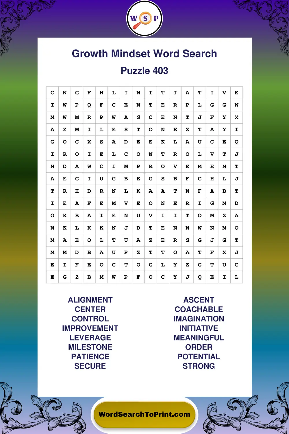 Growth Mindset Word Search Puzzle 403