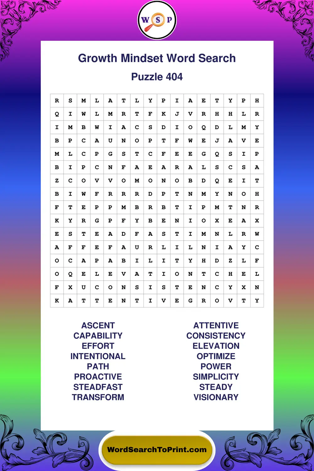 Growth Mindset Word Search Puzzle 404