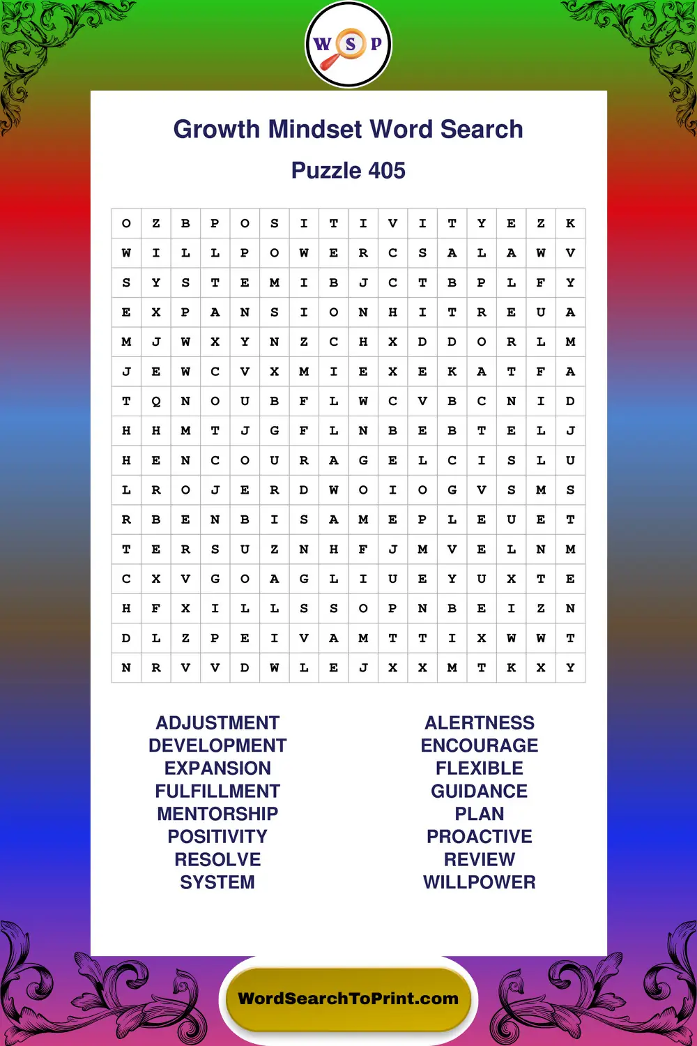 Growth Mindset Word Search Puzzle 405