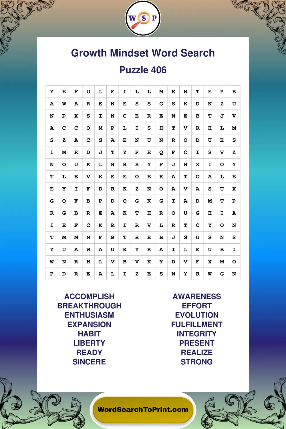 Growth Mindset Word Search Puzzle 406