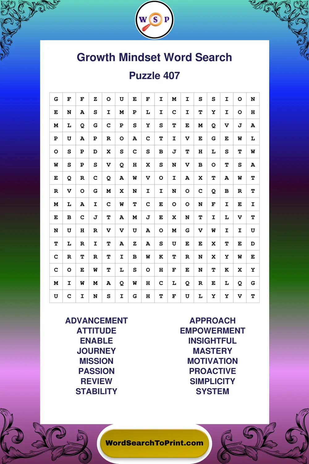 Growth Mindset Word Search Puzzle 407