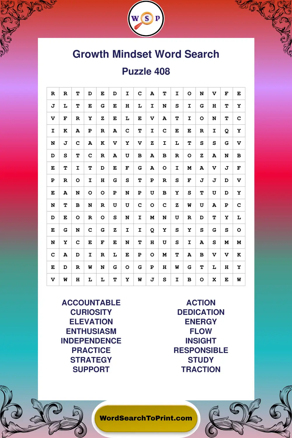 Growth Mindset Word Search Puzzle 408