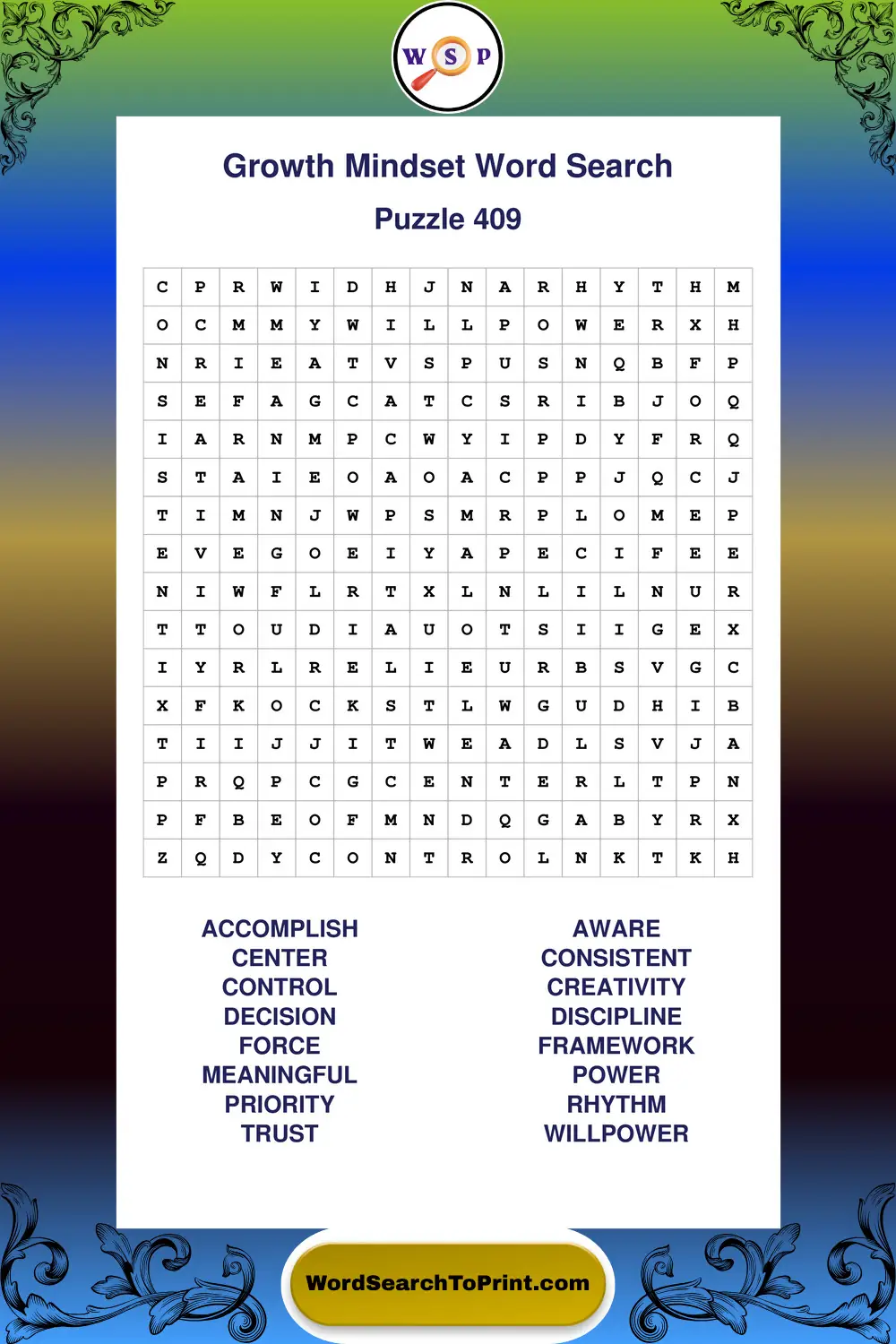 Growth Mindset Word Search Puzzle 409
