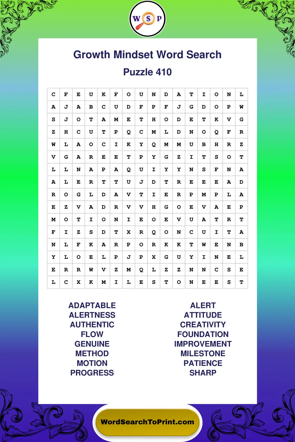 Growth Mindset Word Search Puzzle 410
