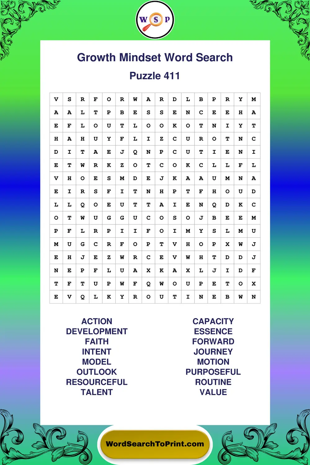 Growth Mindset Word Search Puzzle 411