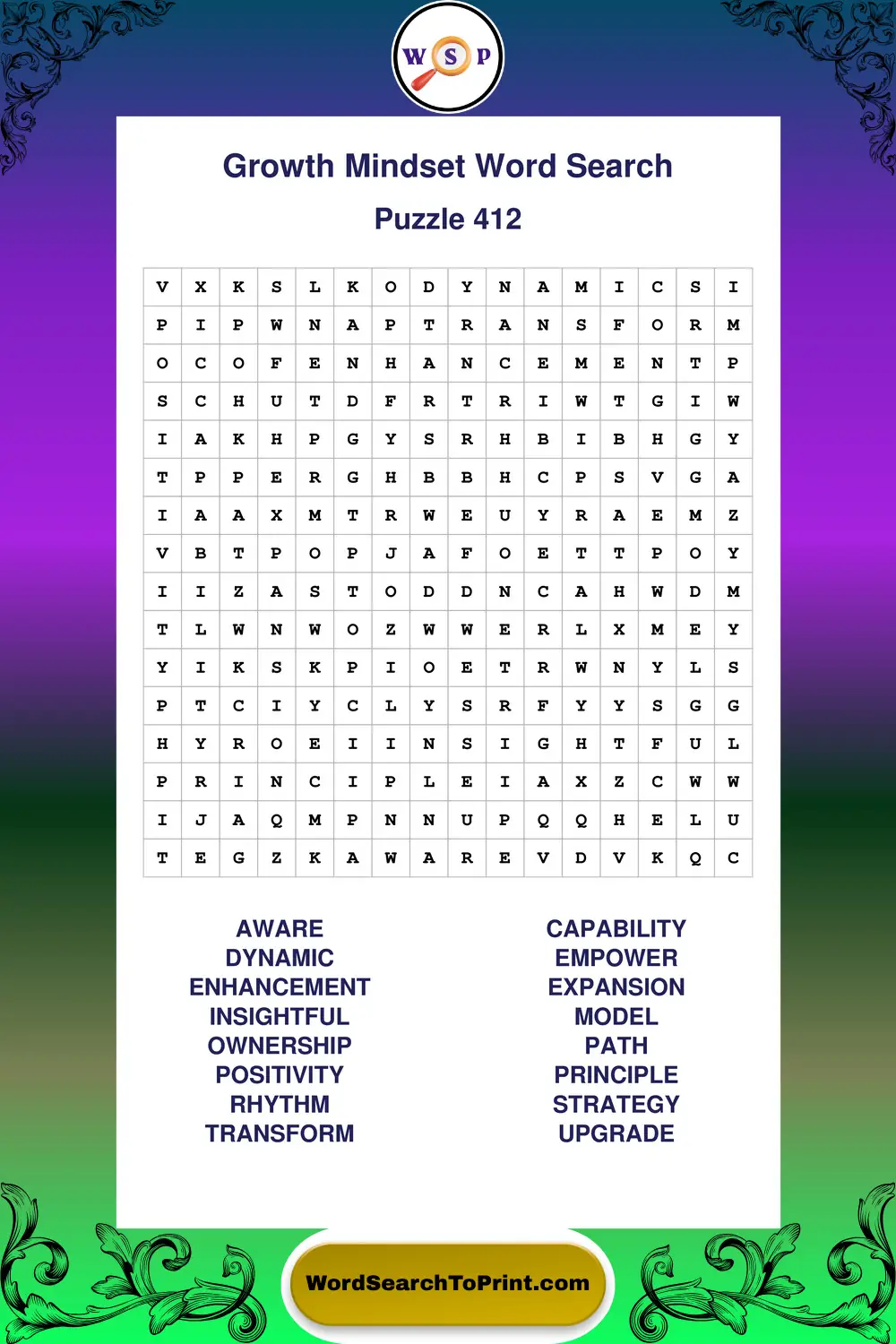 Growth Mindset Word Search Puzzle 412