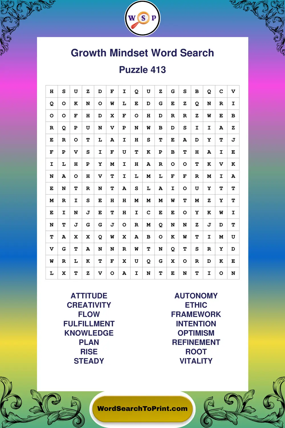 Growth Mindset Word Search Puzzle 413