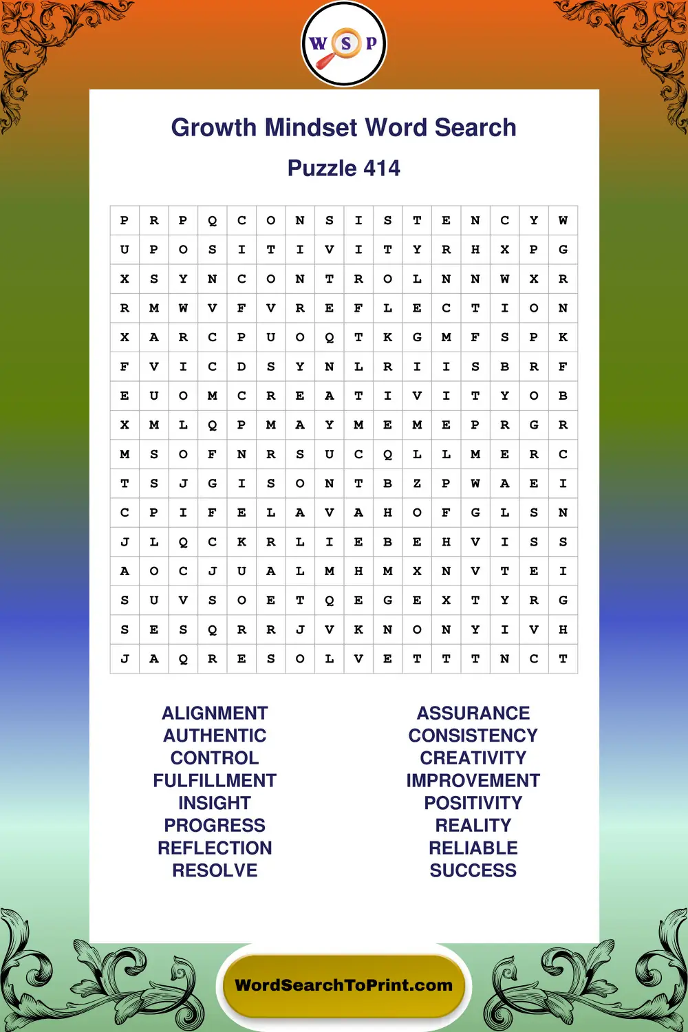 Growth Mindset Word Search Puzzle 414