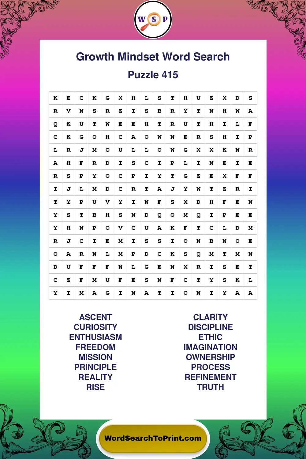 Growth Mindset Word Search Puzzle 415