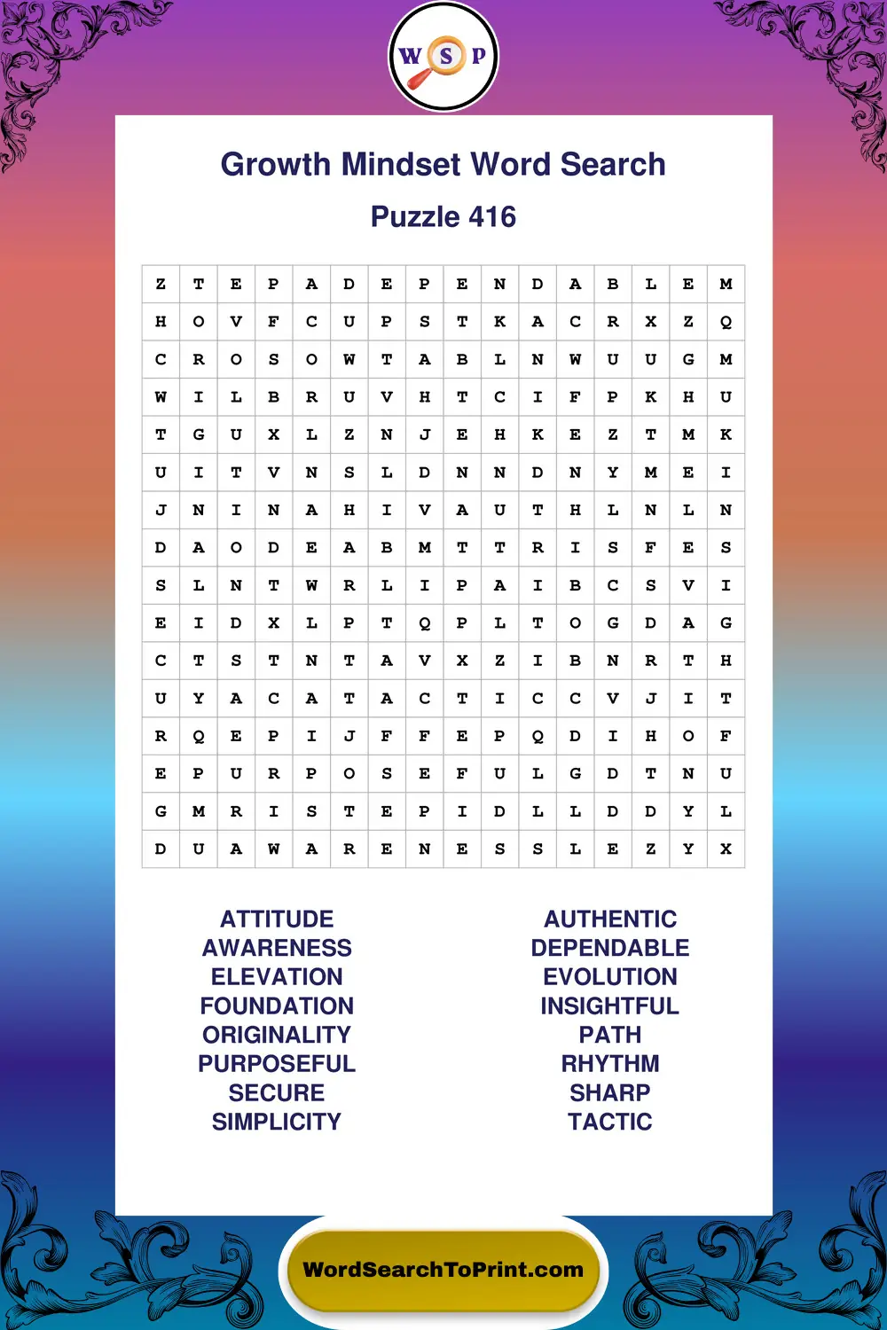 Growth Mindset Word Search Puzzle 416