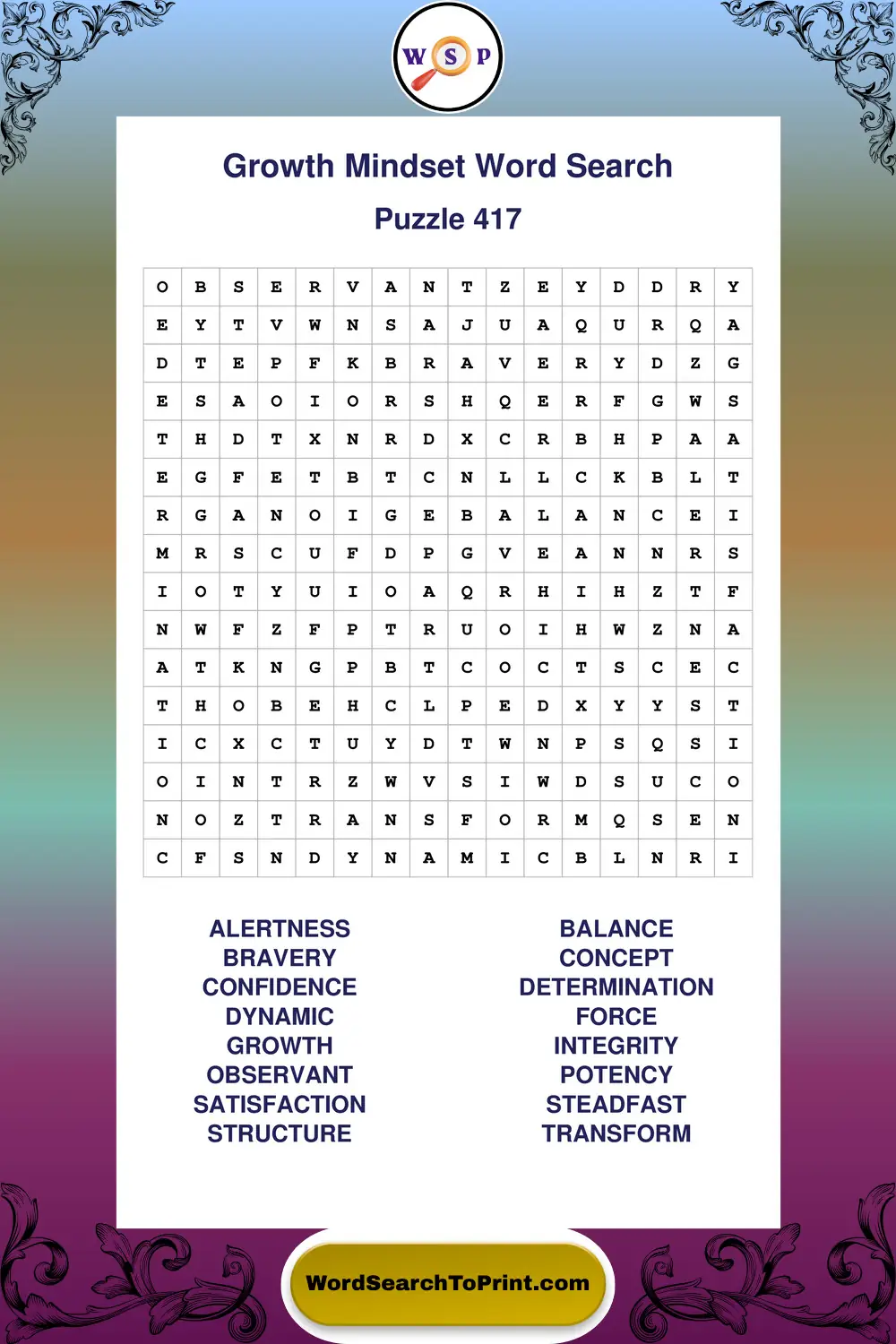 Growth Mindset Word Search Puzzle 417