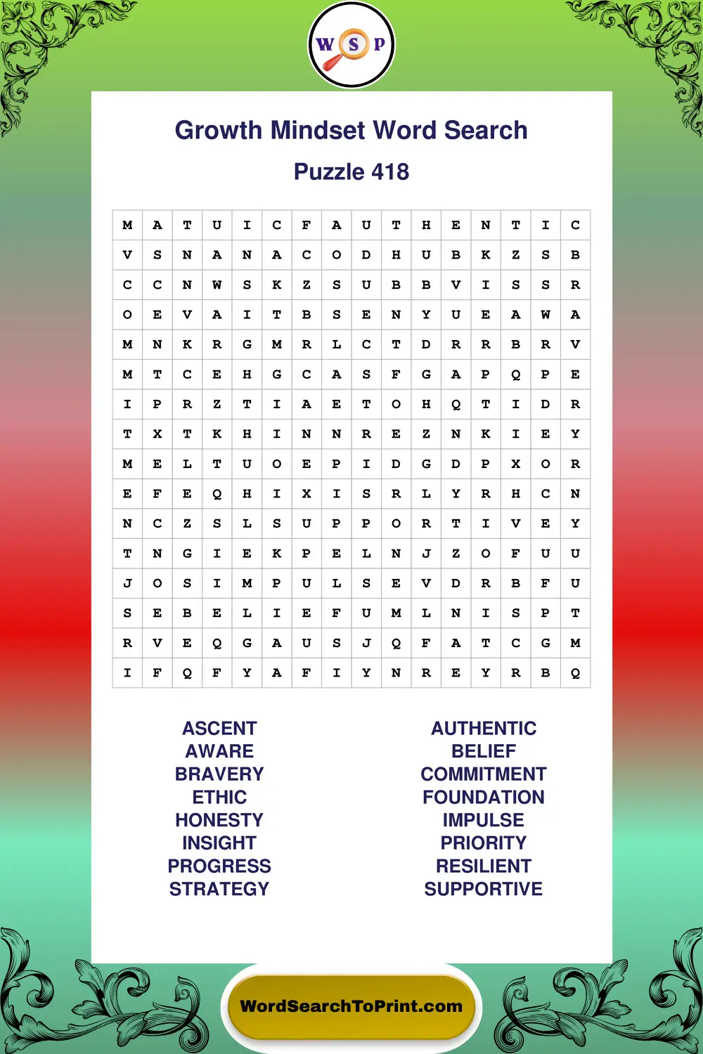 Growth Mindset Word Search Puzzle 418