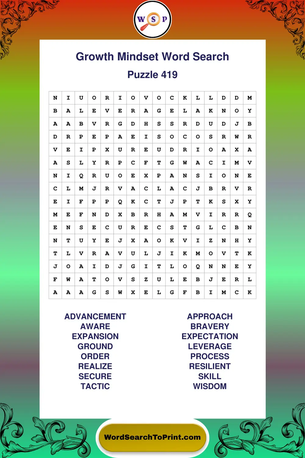 Growth Mindset Word Search Puzzle 419