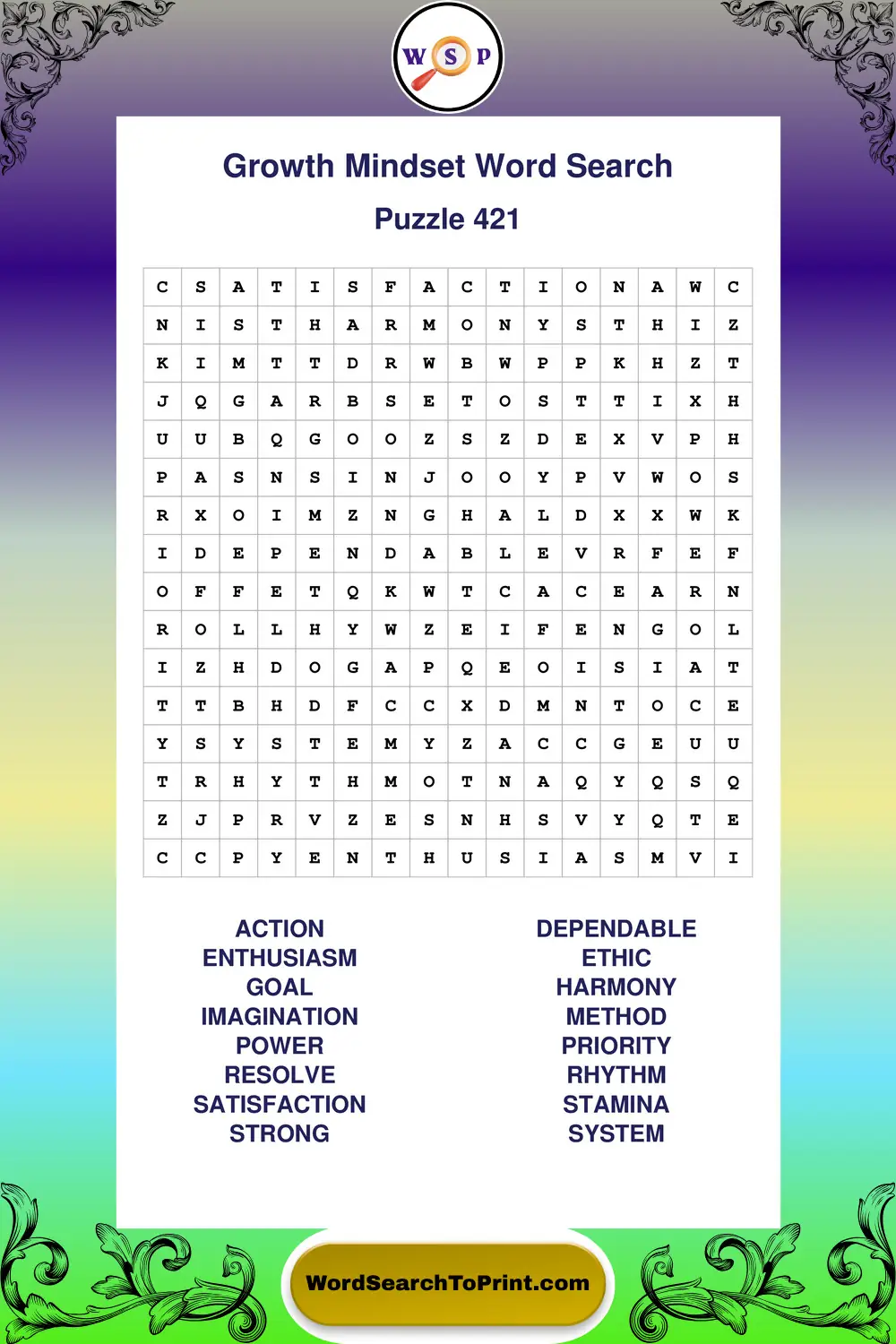 Growth Mindset Word Search Puzzle 421