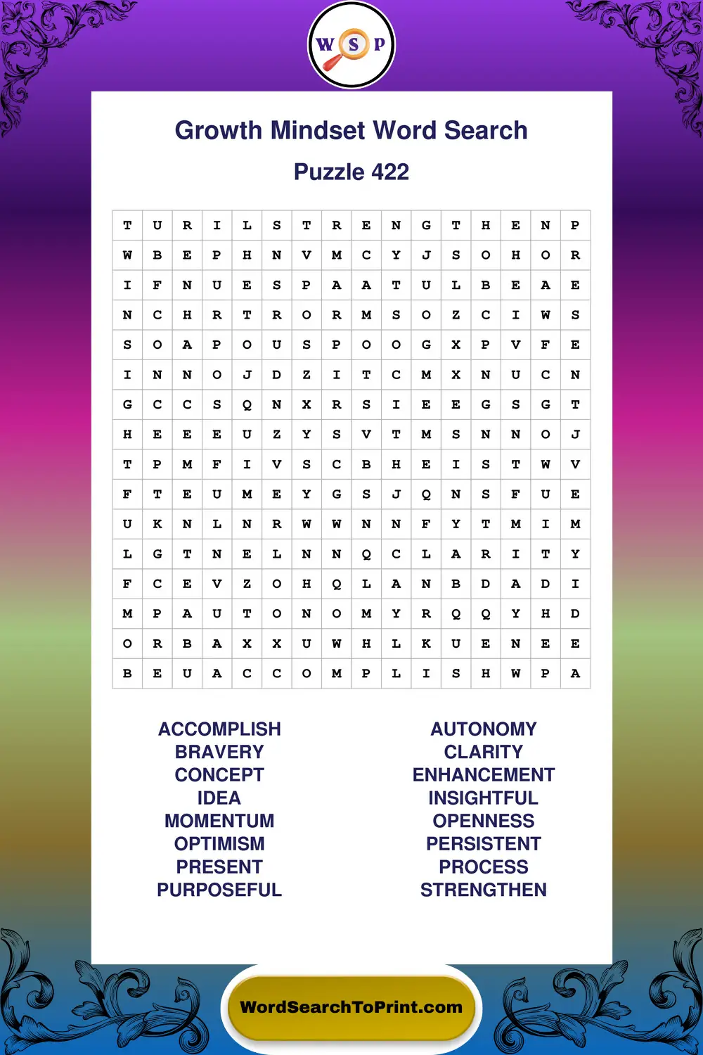 Growth Mindset Word Search Puzzle 422