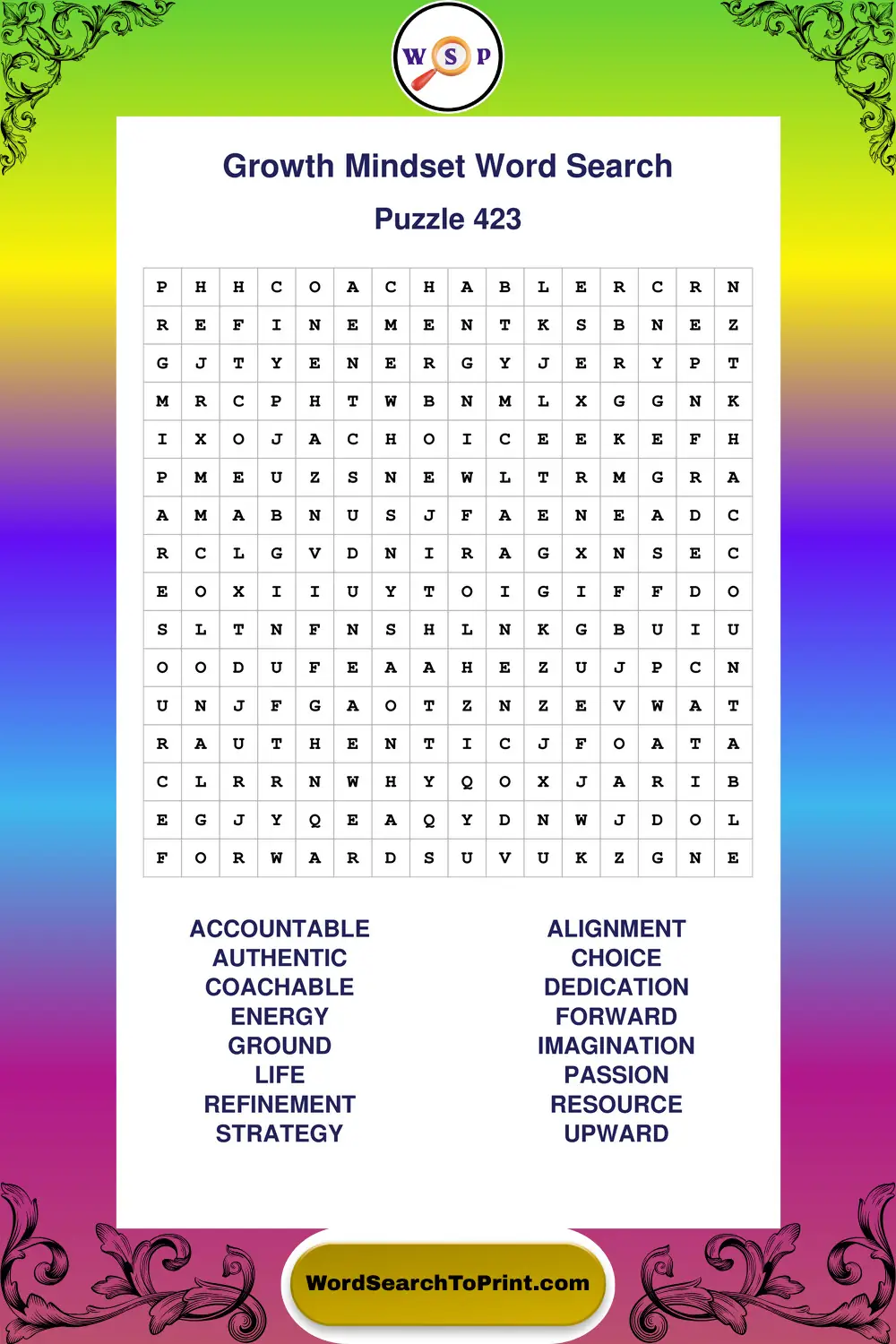 Growth Mindset Word Search Puzzle 423