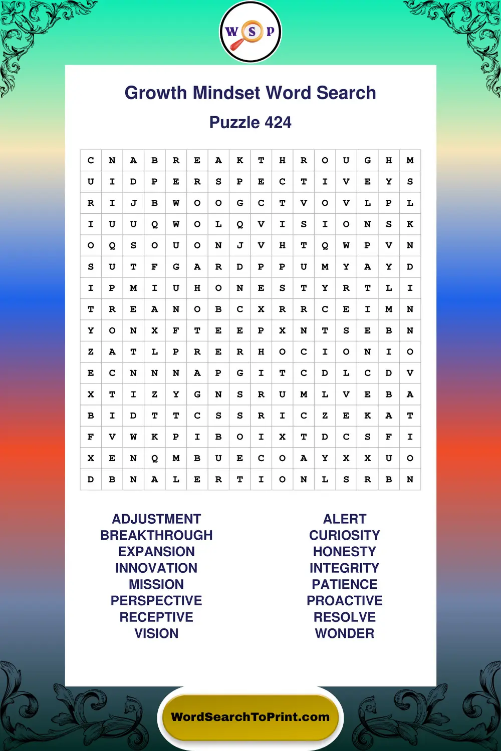 Growth Mindset Word Search Puzzle 424