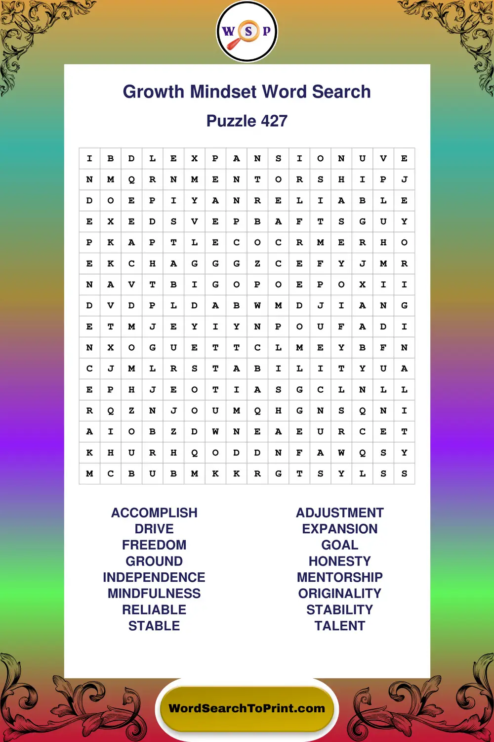 Growth Mindset Word Search Puzzle 427