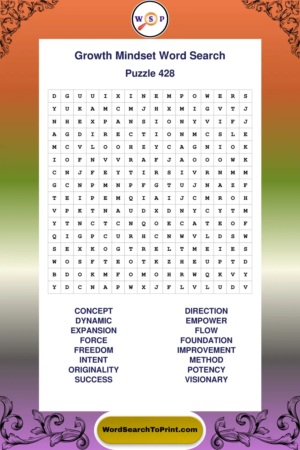 Growth Mindset Word Search Puzzle 428