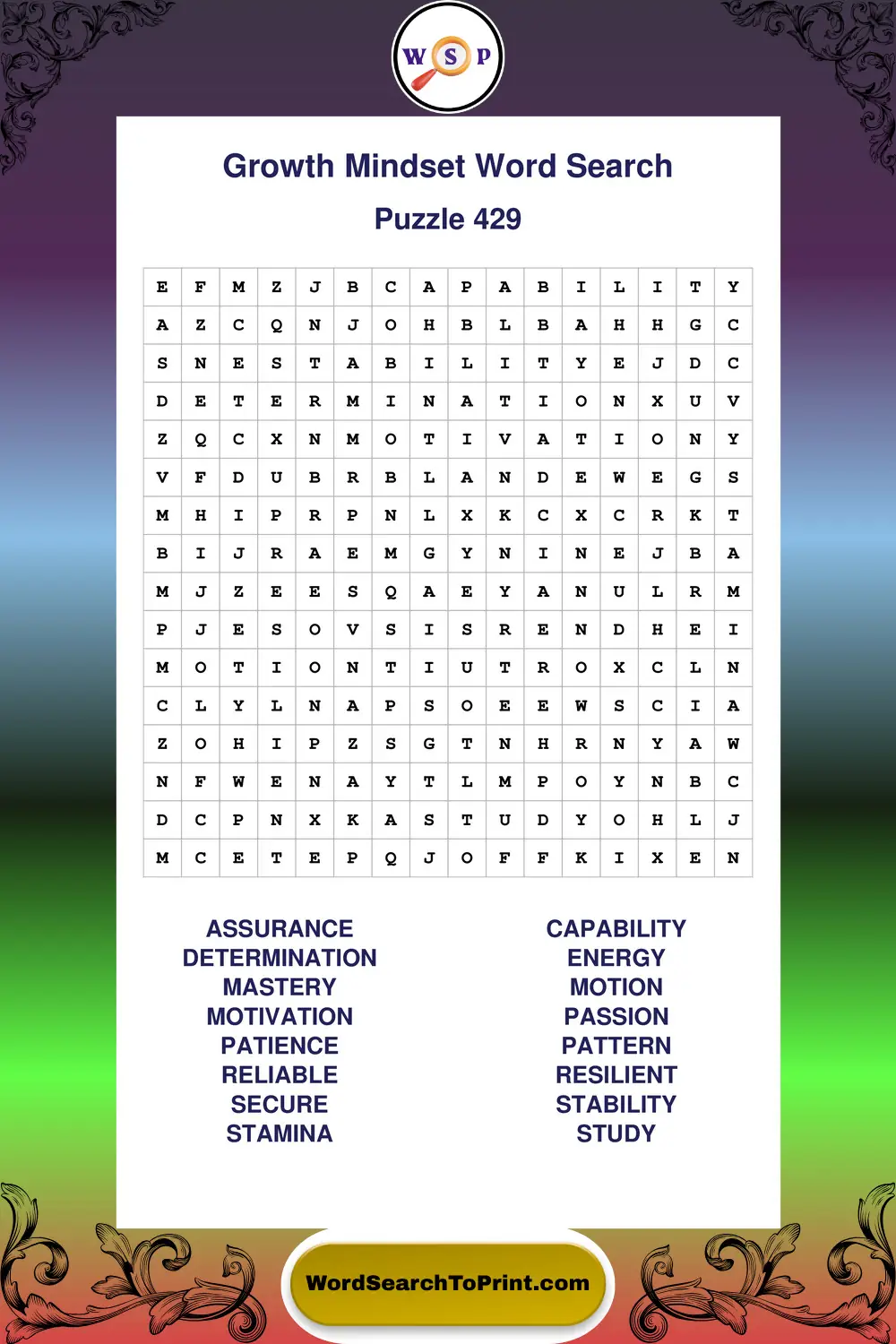 Growth Mindset Word Search Puzzle 429