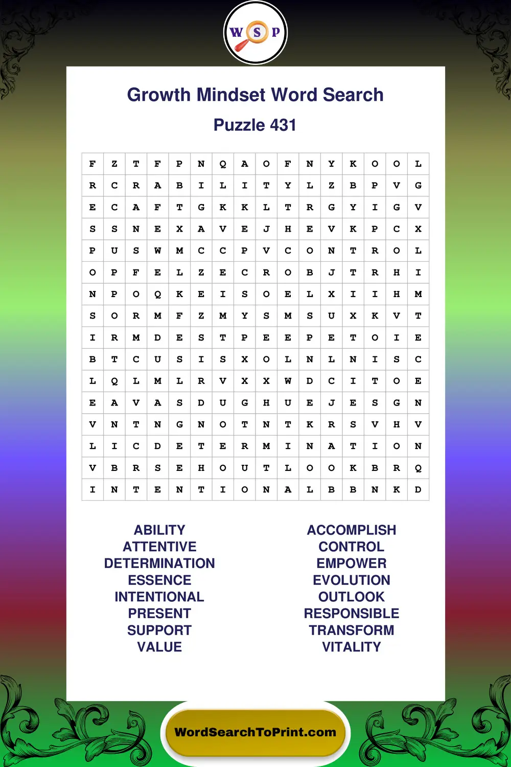 Growth Mindset Word Search Puzzle 431