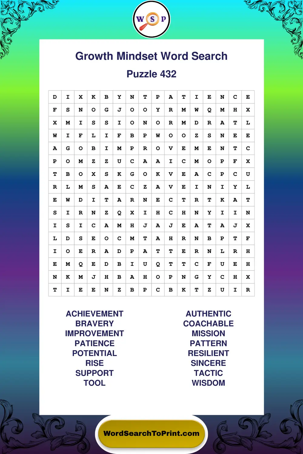 Growth Mindset Word Search Puzzle 432