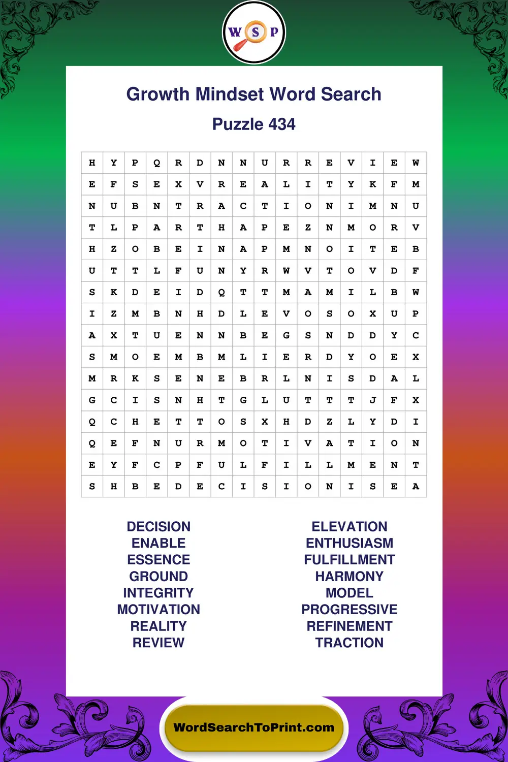 Growth Mindset Word Search Puzzle 434