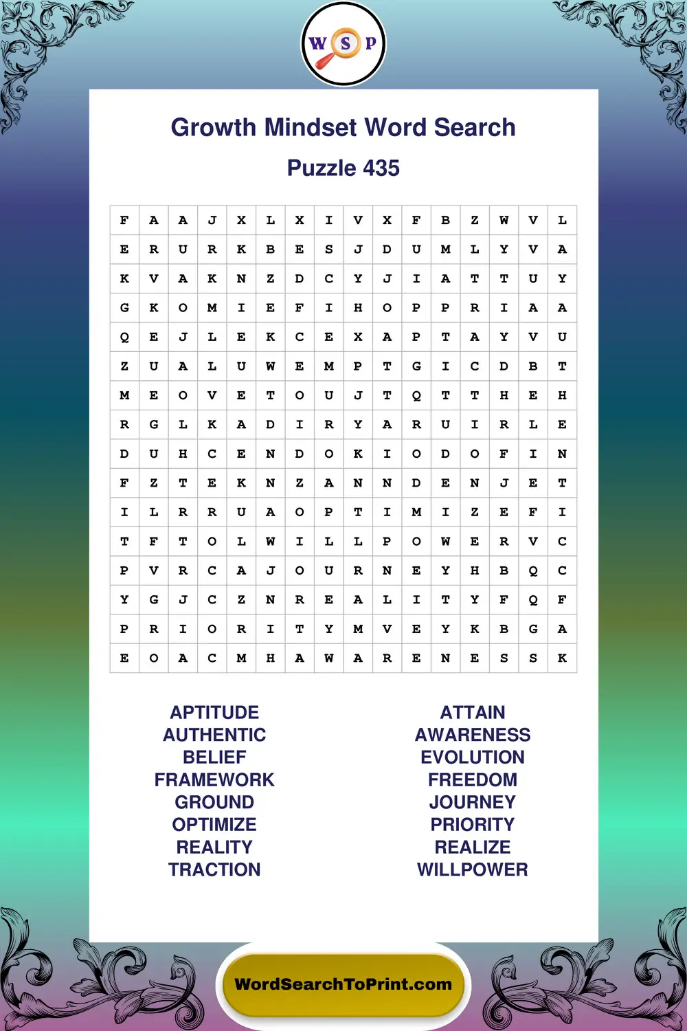 Growth Mindset Word Search Puzzle 435