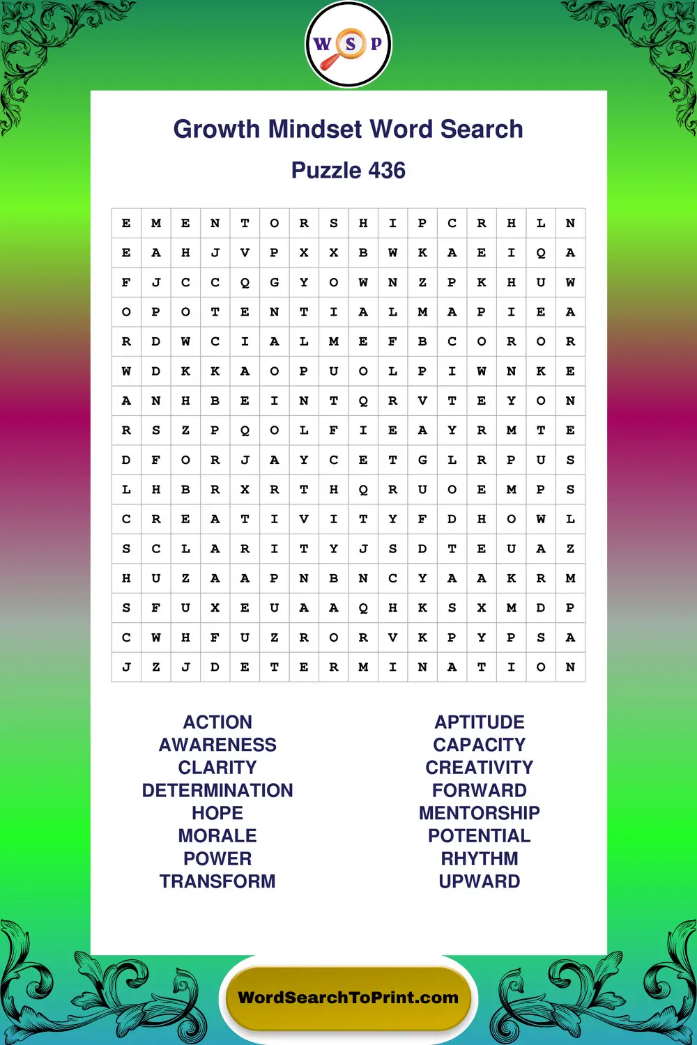 Growth Mindset Word Search Puzzle 436
