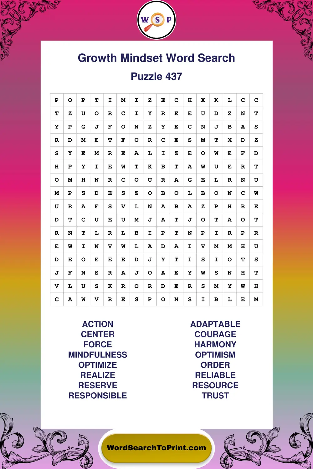 Growth Mindset Word Search Puzzle 437