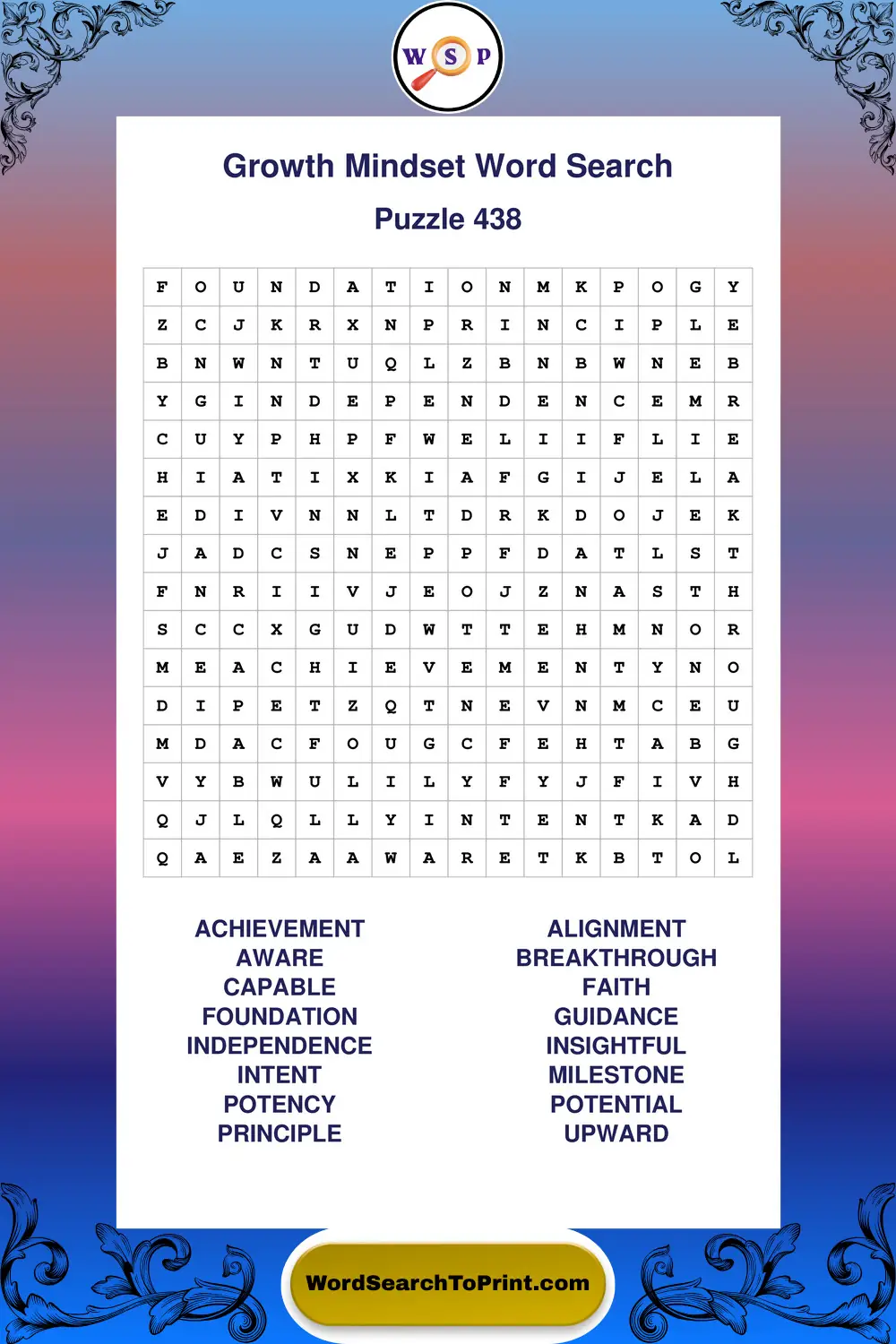 Growth Mindset Word Search Puzzle 438
