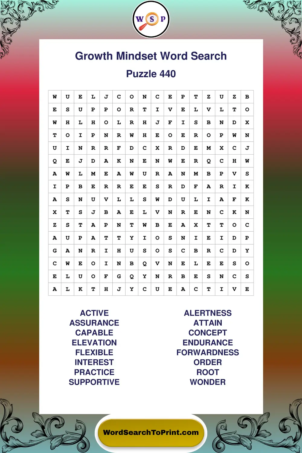 Growth Mindset Word Search Puzzle 440