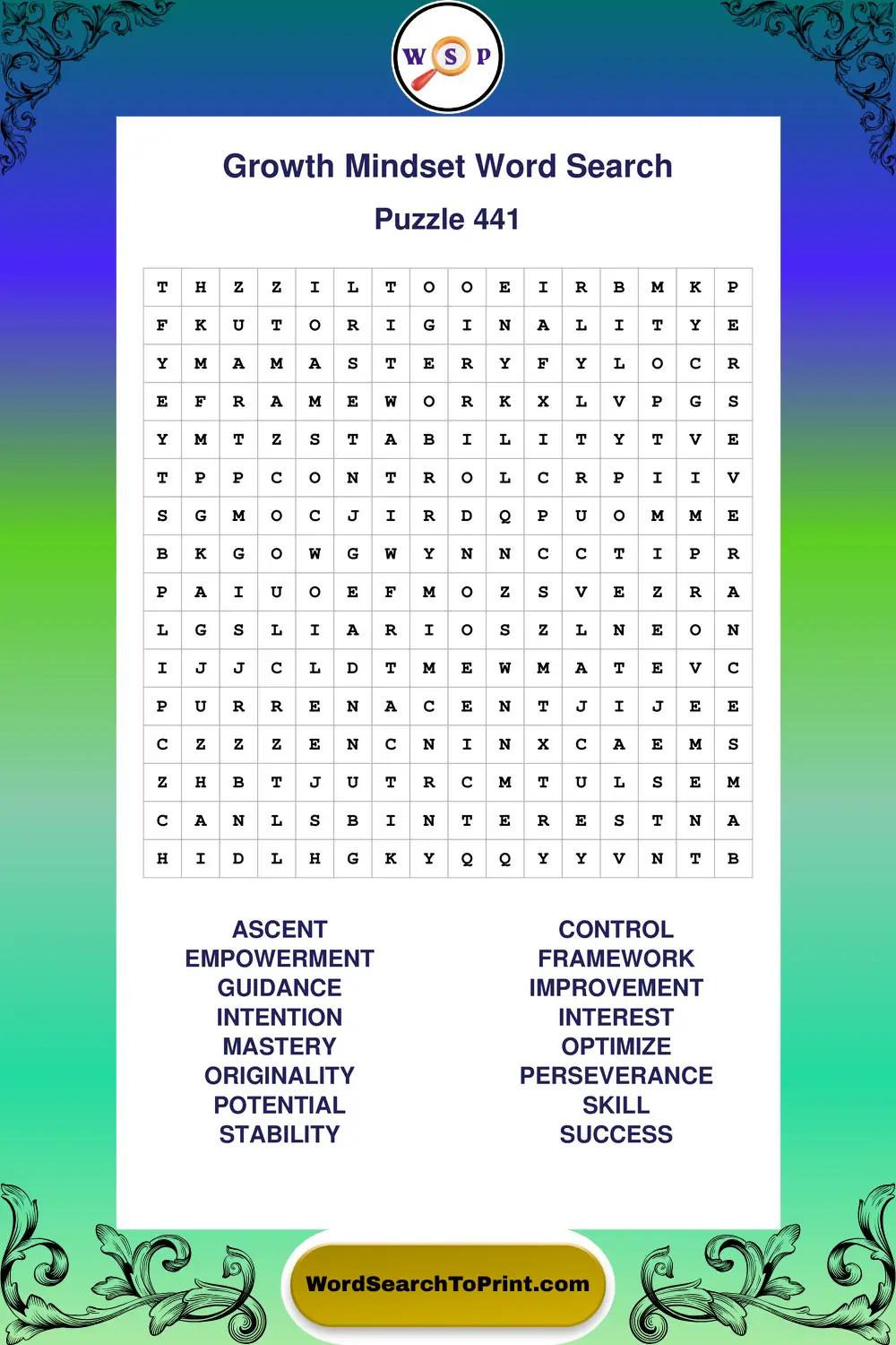 Growth Mindset Word Search Puzzle 441