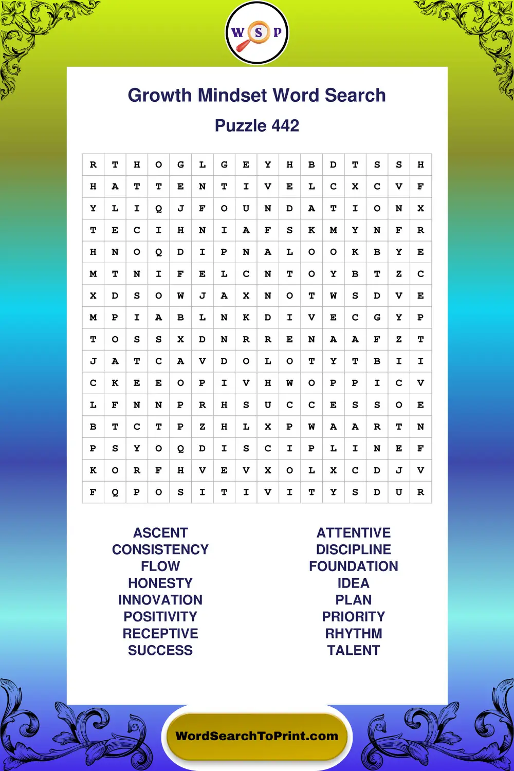 Growth Mindset Word Search Puzzle 442