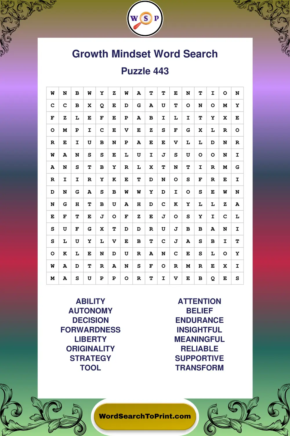 Growth Mindset Word Search Puzzle 443