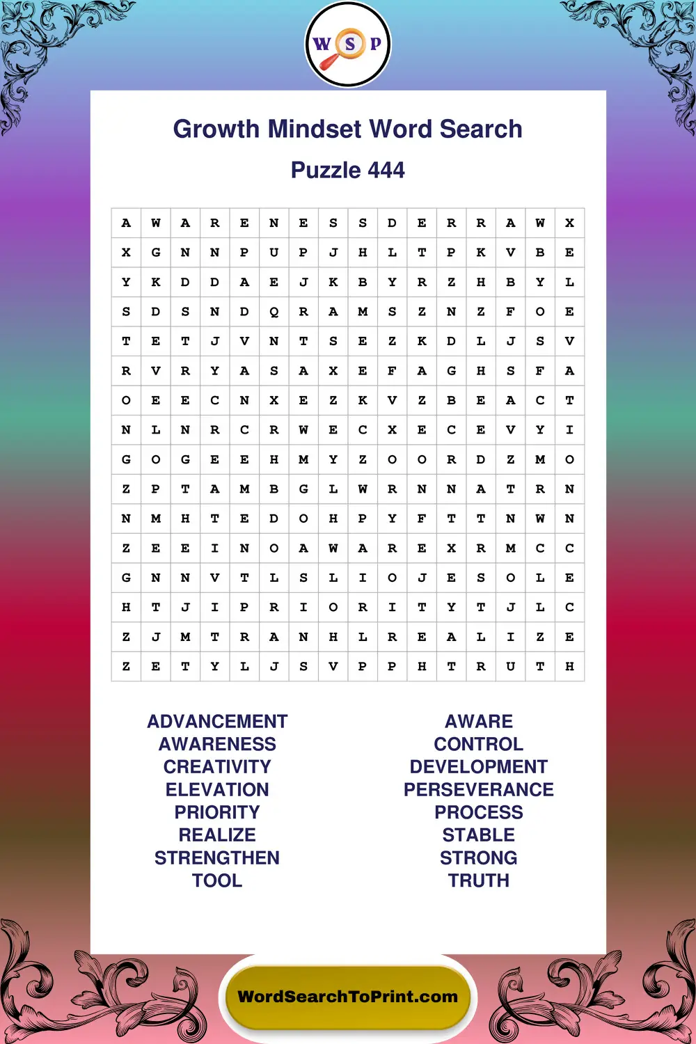 Growth Mindset Word Search Puzzle 444