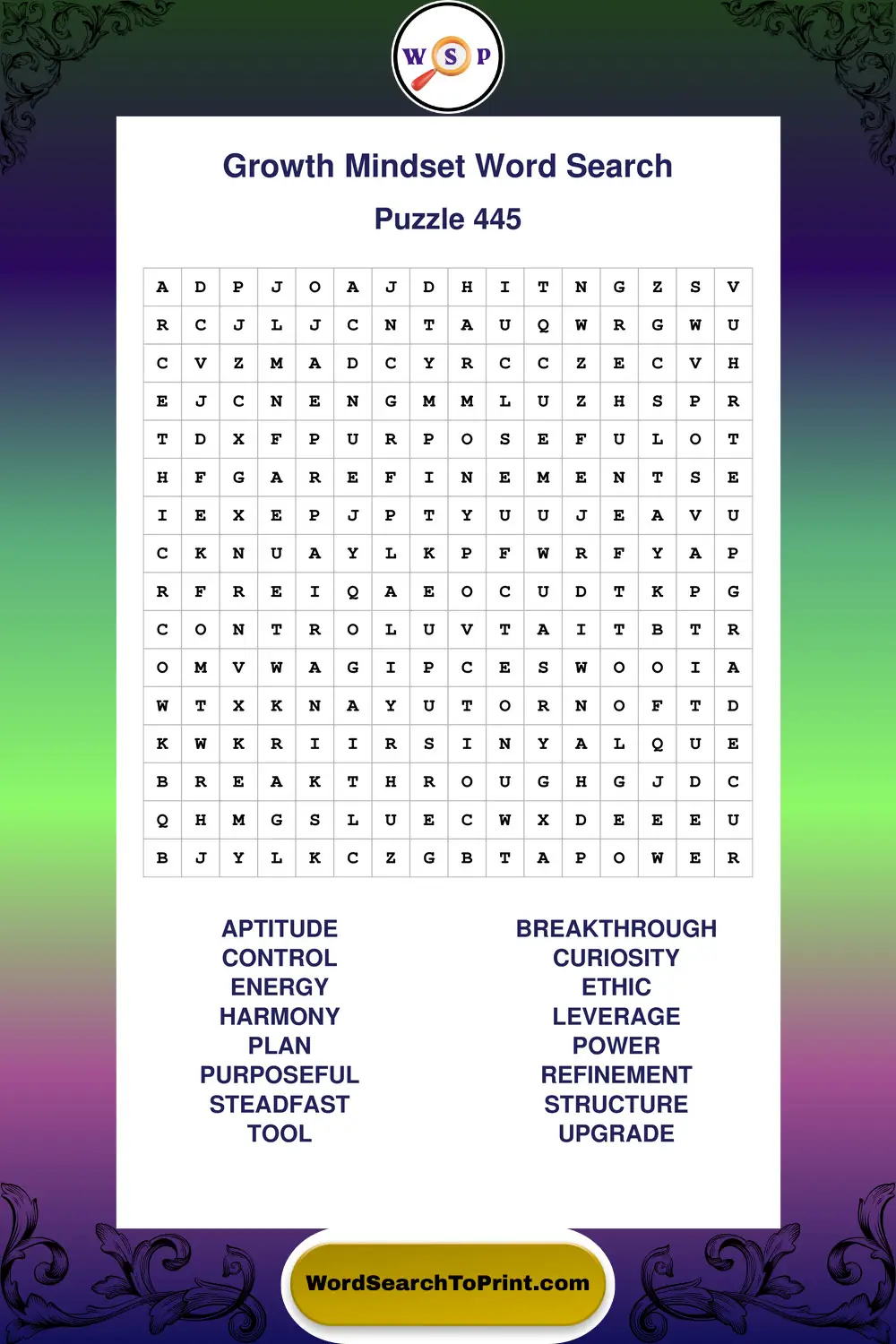 Growth Mindset Word Search Puzzle 445