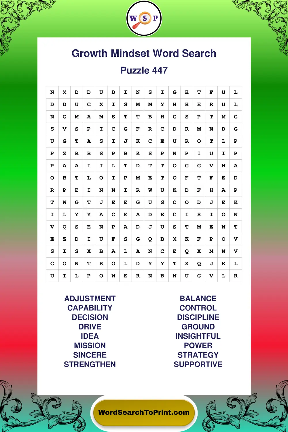 Growth Mindset Word Search Puzzle 447