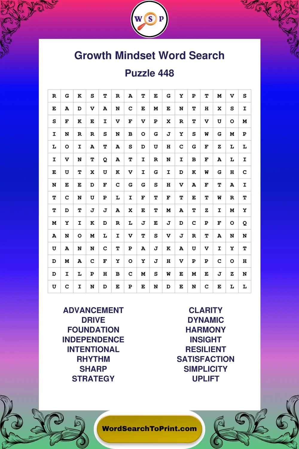 Growth Mindset Word Search Puzzle 448