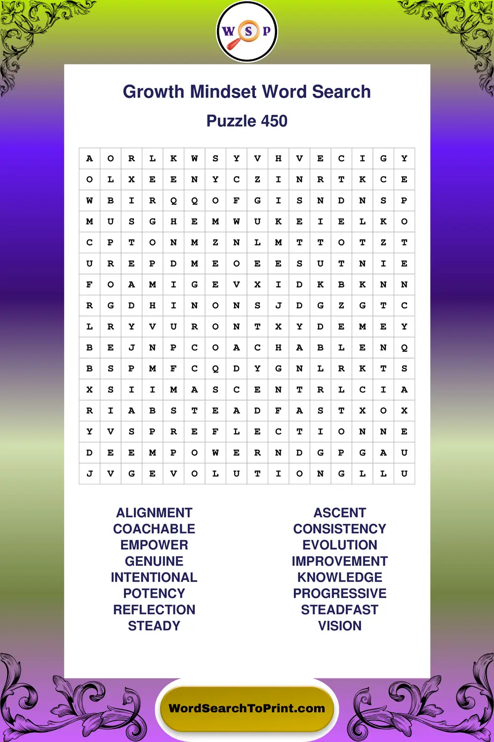 Growth Mindset Word Search Puzzle 450