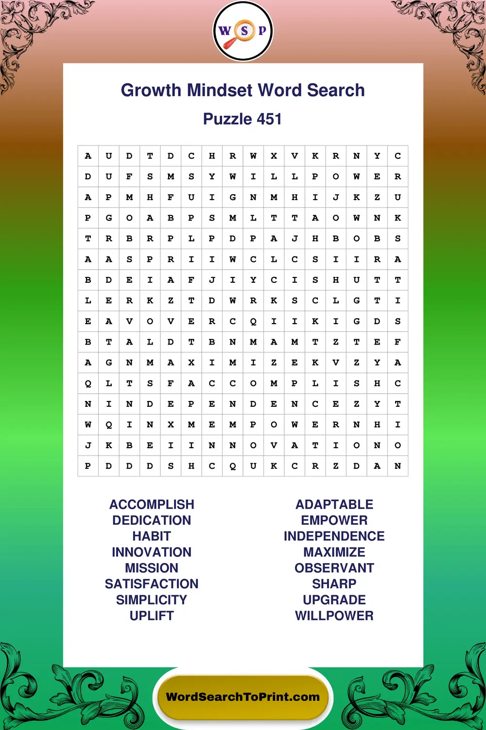 Growth Mindset Word Search Puzzle 451