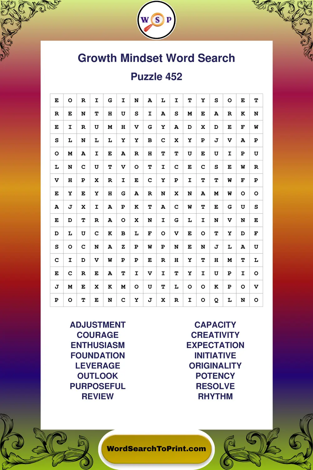 Growth Mindset Word Search Puzzle 452