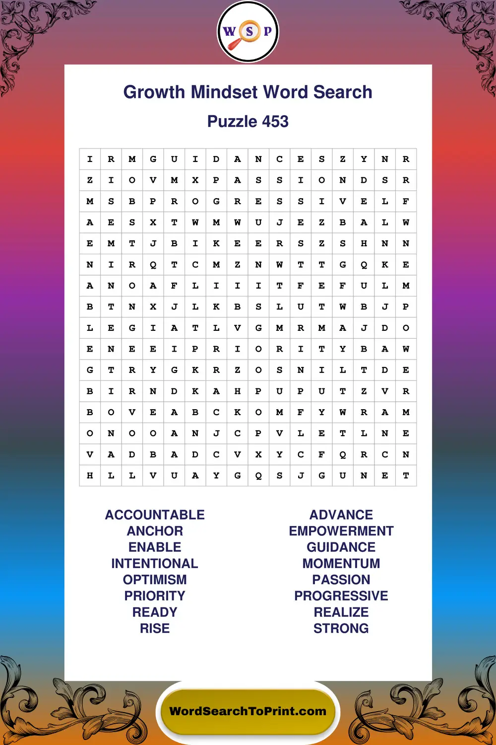 Growth Mindset Word Search Puzzle 453
